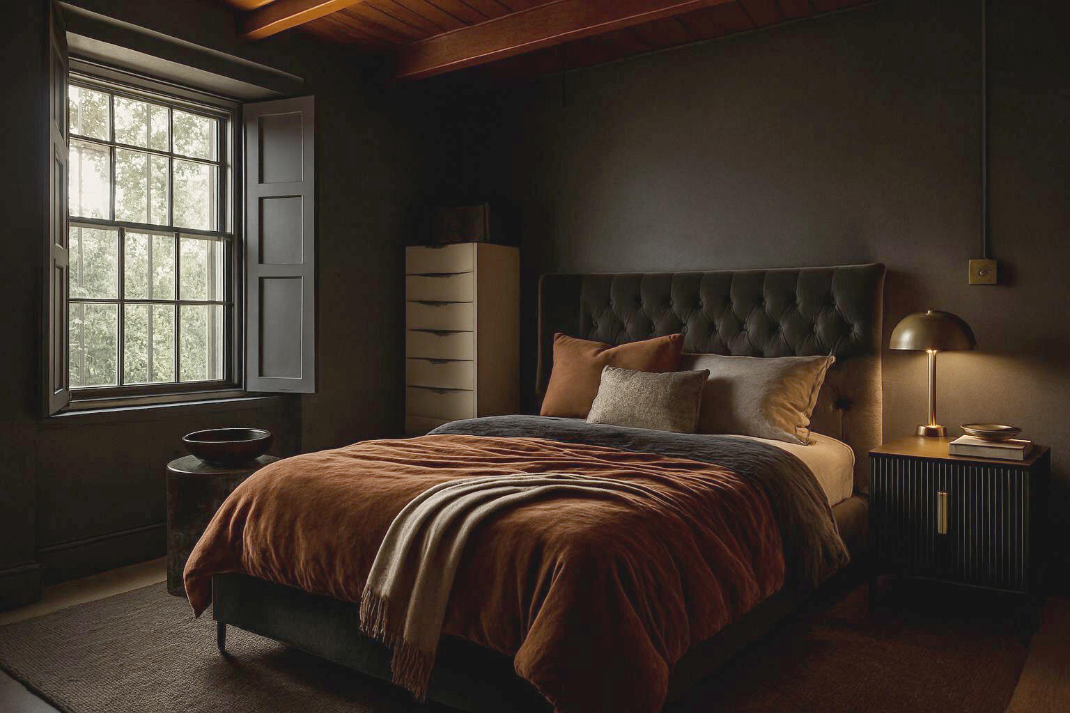 Ligra virtual staging example of a moody bedroom with ambiance